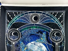 La Luna Moths Celestial Full Moon Phases Fabric Panel 36″ x 44″ Midnight Blue