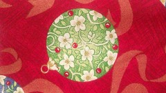 Fabric Benartex “Bulbs & Bows” Colorful Xmas Bulbs on Red w/Gold Bows $2.75