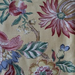 Vtg Linen Jay Yang Spectrum Home Fabric, Yellow, Pink, Blue Floral 2.4 yds