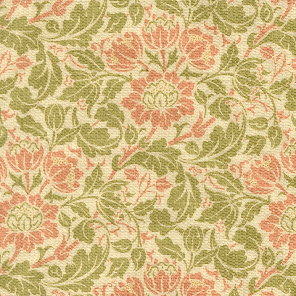 MODA – Morris Muse by Barbara Brackman – Flowering Scroll – Parchment ,1/4 yard