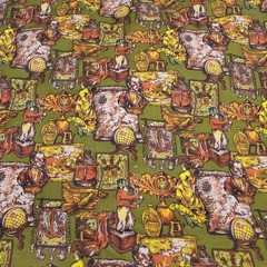 RARE Vintage Retro Olive Green Colonial Victorian Drapery Weight Fabric 2.75+ yd