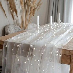 50x155cm Pearl Mesh Tulle Fabrics for DIY Sew Wedding Dress Robe Floral Backdrop