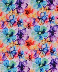 1M X 1.50M Cotton Jersey Watercolour Flowers