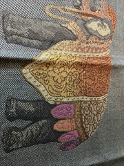 Fabric Sample Warrior Elephant Pink Orange Grey Rectangle 28” X 17”silk Linen