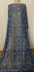 100% Silk Georgette Blue Gold Lurex Metallic Floral Fabric by the Yard 54″ Wide