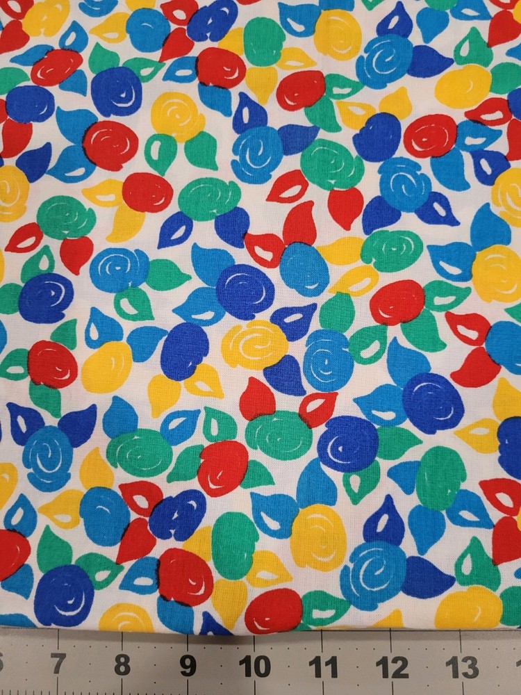 1993 Button Flowers Red Yellow Blue Green Cotton Fabric 1 Yd 16 In.