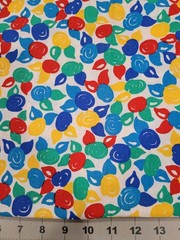1993 Button Flowers Red Yellow Blue Green Cotton Fabric 1 Yd 16 In.