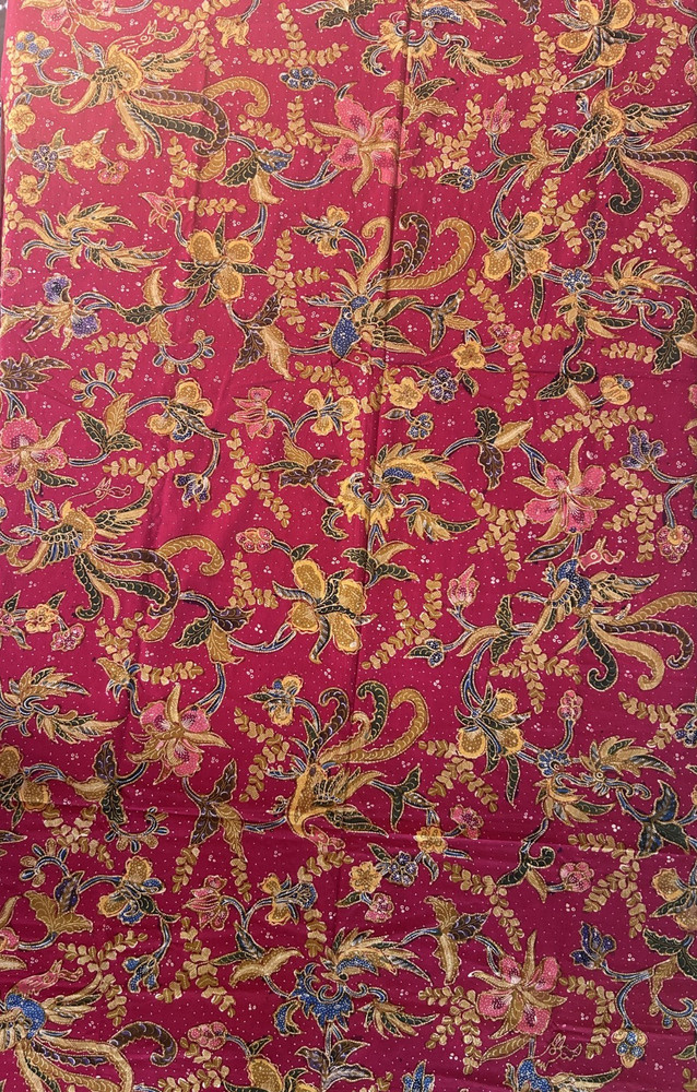 VTG Traditional Handmade Indonesian Cotton Batik Fabric Bird Lotus Flowers 41×92