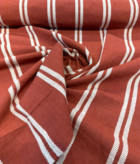 Laura & Kiran Grain Sack Rust Red Ivory Stripe Cotton Fabric By The Yard