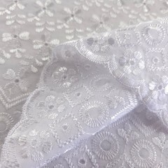 White Polycotton Eyelet Fabric Embroidered Floral Scalloped 40″ By the Fabric