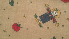 Fabric Red Rooster Fall Scarecrow Orange Pumpkins on Tan Background $1.75