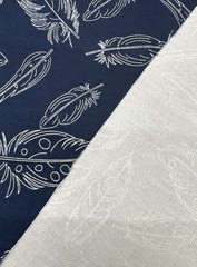 Panache White Feathers Navy Blue Cotton Canvas Fabric BTY #41