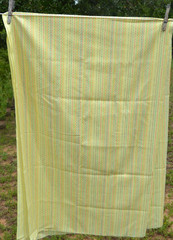 1.75 yards colorful yellow cotton fabric embroidered lines/dots 44″ wide