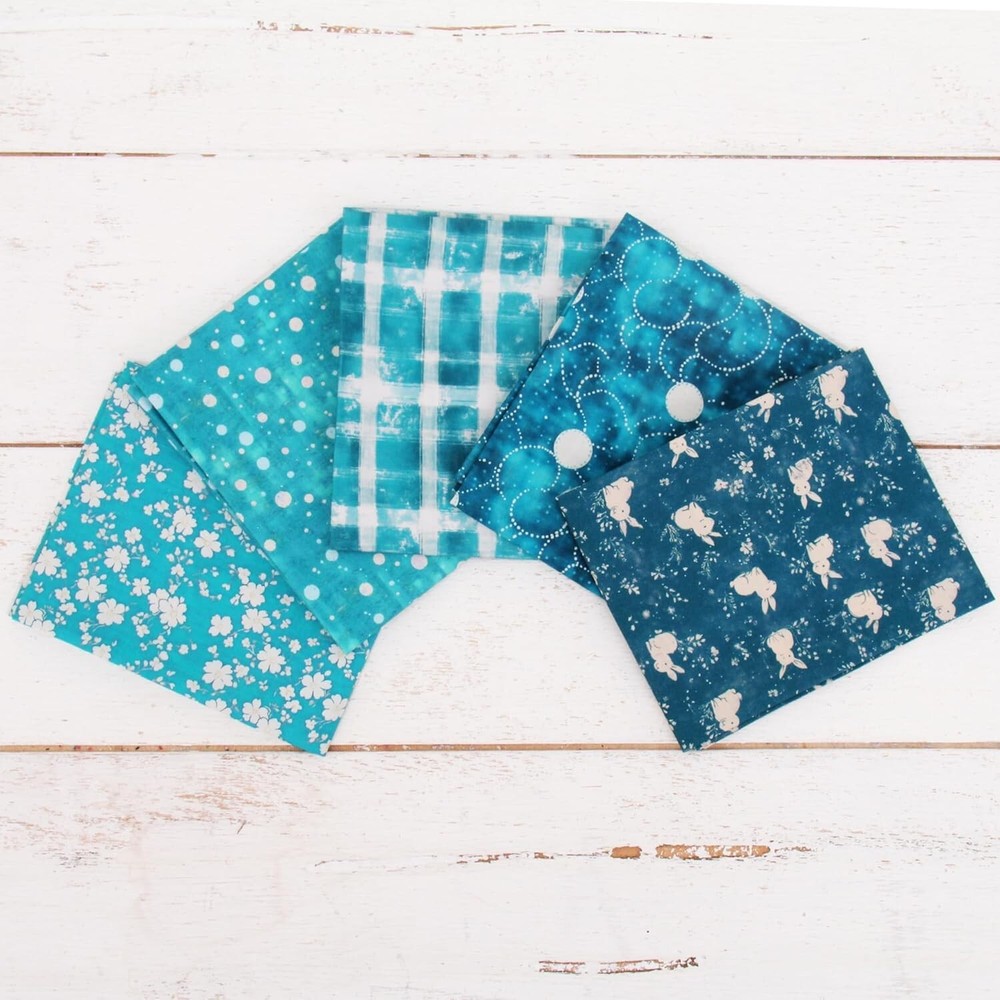 Threadart Exclusive 5 Fat Quarter Bundle Set – Teal 100% Cotton Fabric