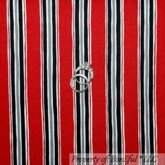 BonEful Fabric FQ Cotton Quilt Black B&W White Gray Red Ticking Stripe Valentine
