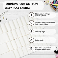 -20 Options-100% Cotton Jelly Roll Fabric Precut Strips for Quilting, Crafting,