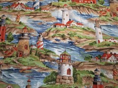 11 1/2 YDS LOT VTG 90’S COTTON FABRICS! SCHOOL, LIGHTHOUSES, CHEFS AND BRICKS!