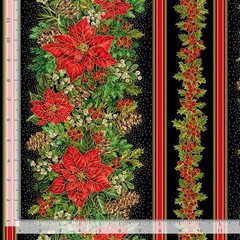 Christmas Fabric | Joyful Poinsettia Border Stripe | Timeless Treasures YARD