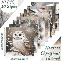 10 Pcs Christmas Neutral Quilting Fabric Bundles 20 X 20 Inch | Snowflake Snowma