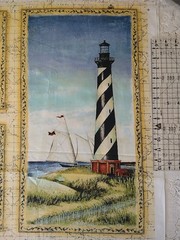 Lighthouse Fabric Panel 23×13 Blue Black & White Nautical Ocean Sea Tall Ships
