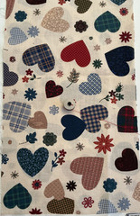 Hearts on Tan Fabric by the Fat Eighth, 9.5” x 19.5”, Cotton