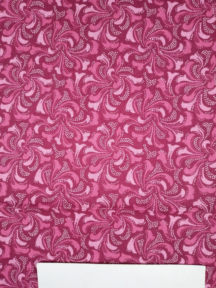Fabric Springs Industries-Maroon Background Pink/White Swirl Print-1.6 Yds x 45″