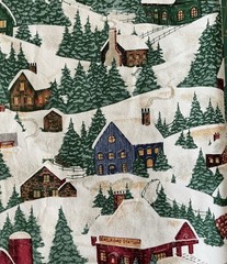 38” x 43” Fabric Winter Snow Farm Tree Scene #4701 Blank Textiles