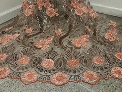 Peach Embroidery Sequins Lace Fabric 50” Width Sold By The Yard