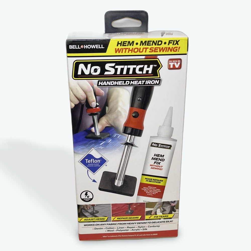 Bell Howell No Stitch Handheld Heat Iron Hem Mend Fix Fabric Repair Kit New NIB