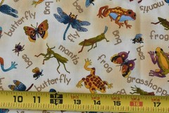 By 1/2 Yd, Colorful Critters & Bugs on Marbled Tan Quilt Cotton, Hoffman, P7195