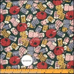 OOP Sewing Theme Pin Cushion Thread Fabric FQ 18″ x 22″