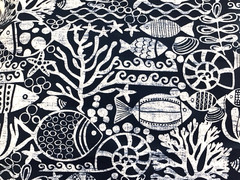 Coastal Navy Outdoor Fabric Fish Shell Starfish Ocean Beach Patio 1.75Yard Lot
