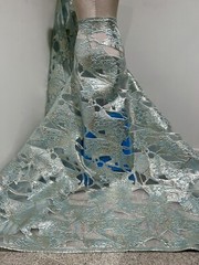 Blue Gold Metallic Brocade Organza Fabric 58” Width Sold By The Yard