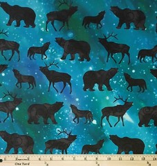 Cotton Aurora Borealis Northern Lights Animal Bears Fabric Print by Yard D479.09