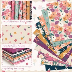 Hahafelt 10 Pcs Vintage Floral Quilting Fabric by The Yard 20 x 20 Inch Retro Me