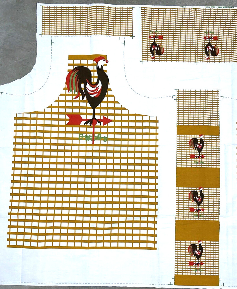 Vintage Jones New York 1981 Heavy Cotton Apron Fabric Panel Rooster Print