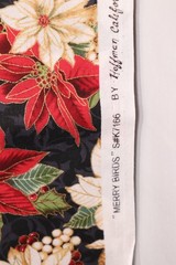 36″L x 44″W Hoffman Fabric Merry Birds White Red Poinsettia Flowers Pinecones