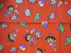 Dora the Explorer with Boots W/PARTY Cotton FABRIC RED MULTI 1 1/2 YDS X 44″