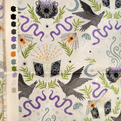 FAB Halloween/Goth/Magic Print Cotton w/ Met. Silver – Great for Quilts, Shirts