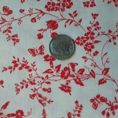 3 YDS Cotton Fabric Vintage VIP Cranston USA Red Floral Vines Butterfly on White