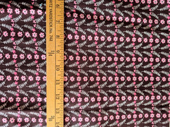 PINK FLORAL PRINT ON DARK BROWN COTTON FABRIC 66X43 INCHES 1.8 YARDS