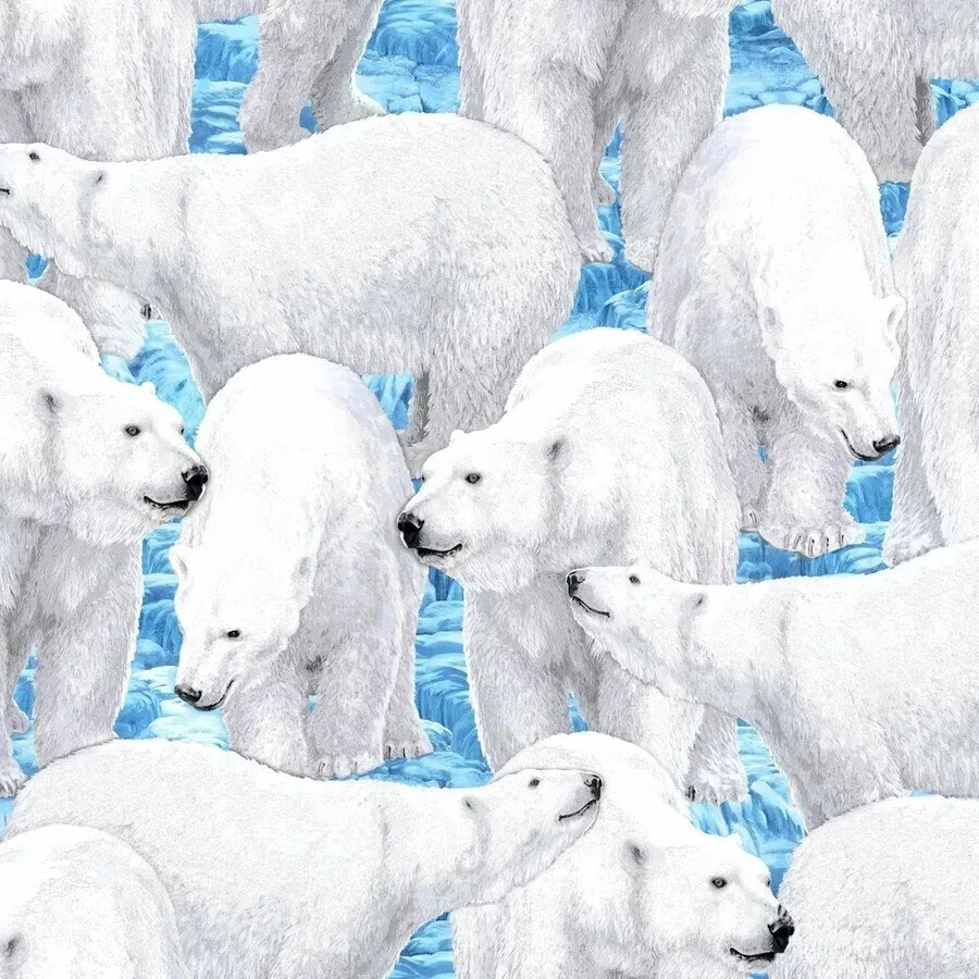 Northern Lights PACKED Polar BEARS LIGHT BLUE Arctic Fabric By the FQ – 1/4 YD