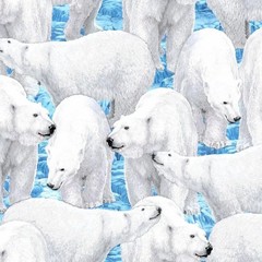 Northern Lights PACKED Polar BEARS LIGHT BLUE Arctic Fabric By the FQ – 1/4 YD