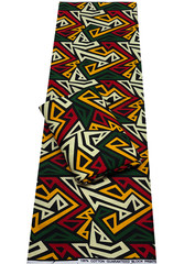 African Wax Print,100% Cotton, Sell by 6 Yards-Green Red yellow Black Cream