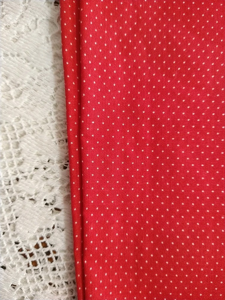 Vintage Red & White Micro Pindot Polka Dot Fabric BTFQ 18″ x 22″