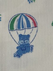 1 Yd Vintage White Corduroy Fabric Bear Balloon Blue Polka Dot Star 60W Juvenile