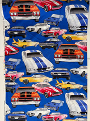 Alexander Henry PURE MUSCLE Cars Cotton Fabric Royal Blue 18″ X 43″ New 2004