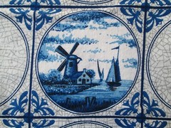 DEKOPLUS FABRIC 2.5 YDS~Blue & White Cotton~WATER SCENES FLORAL~Windmill~SHIP~