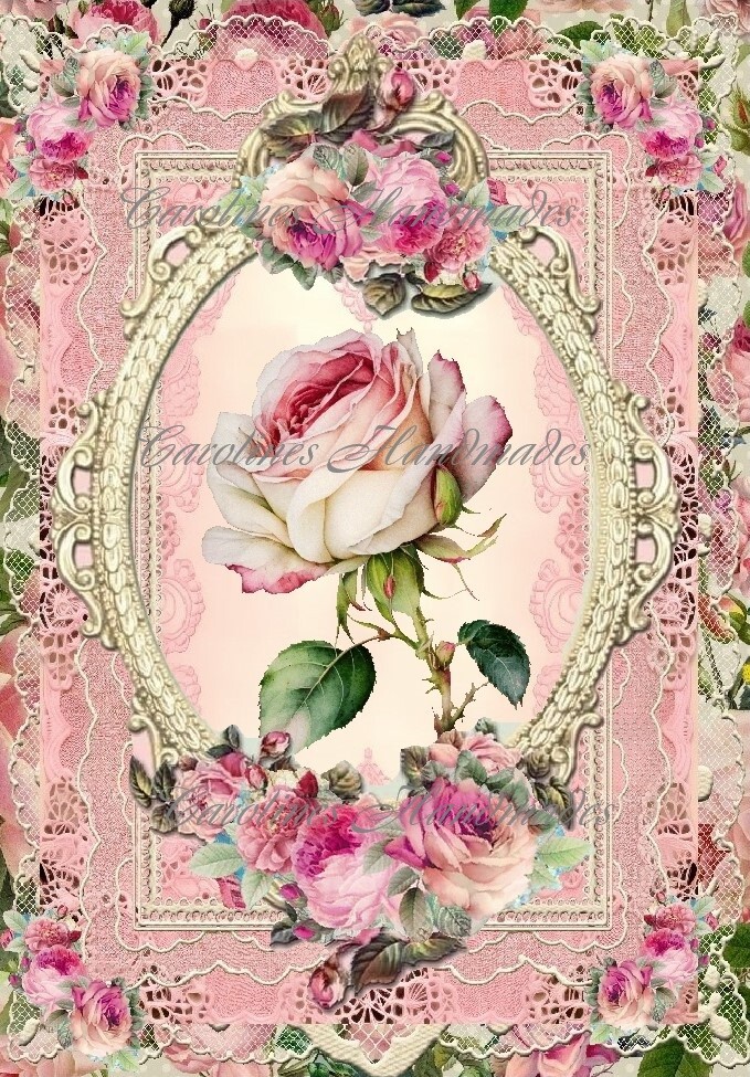 Hot Pink Roses & Lace Design Collage Cotton Fabric Quilt Block Multi-size
