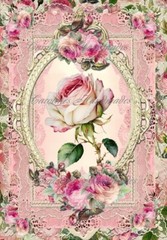 Hot Pink Roses & Lace Design Collage Cotton Fabric Quilt Block Multi-size